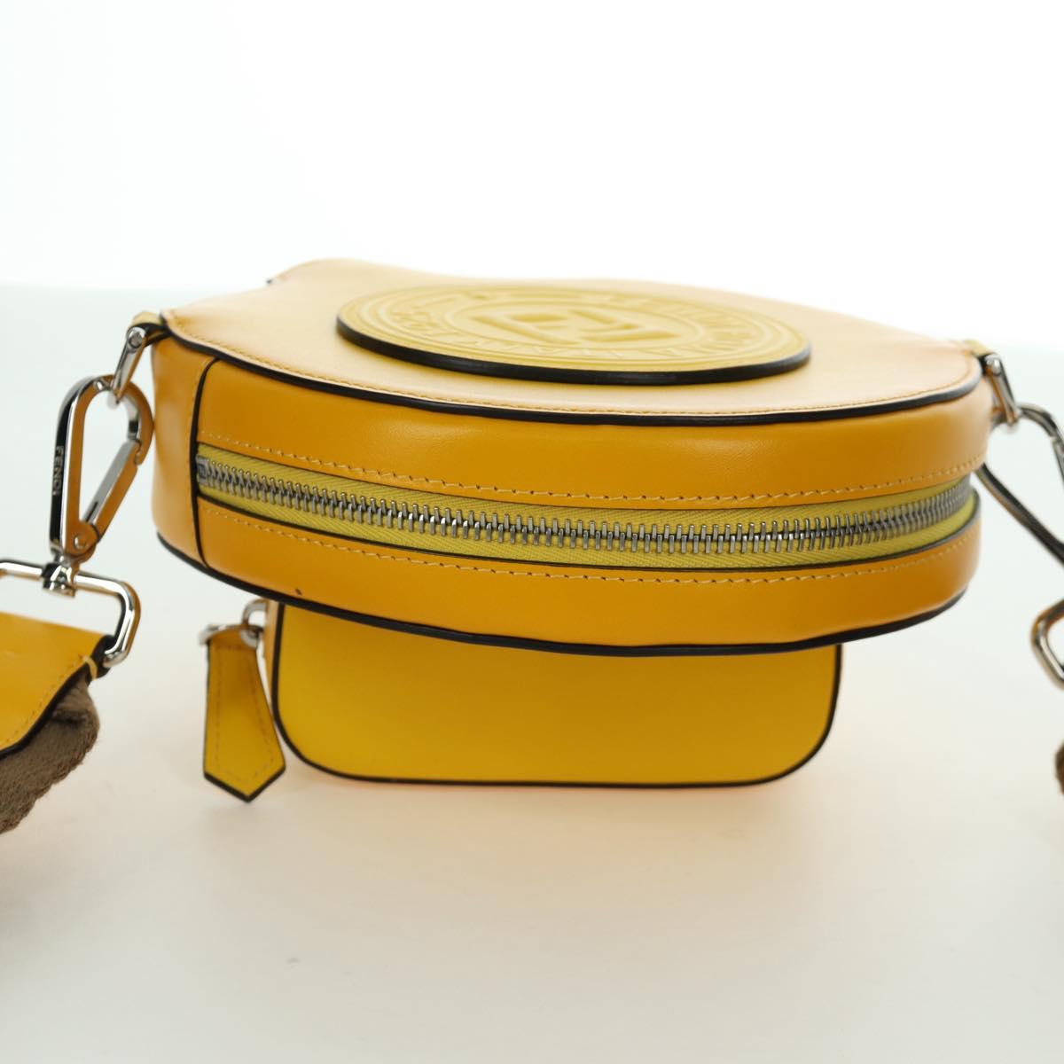 FENDI Ping Pong Racket Case Shoulder Bag Leather Yellow Silver Auth 166245SM