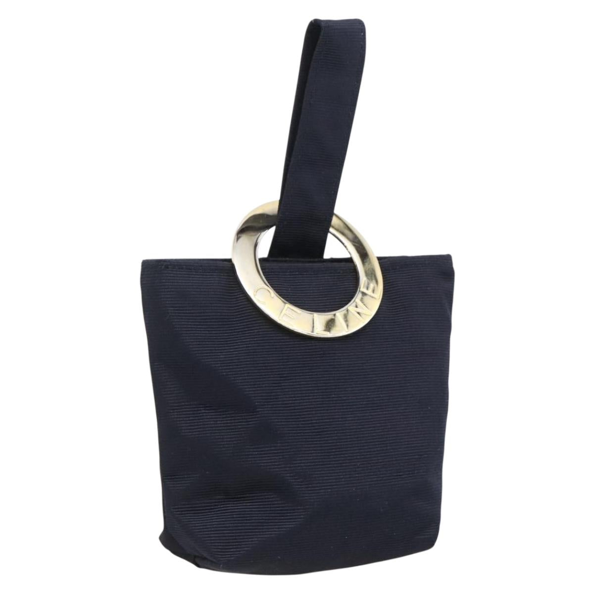 CELINE Circle Pouch Nylon Navy Gold Auth 166247A