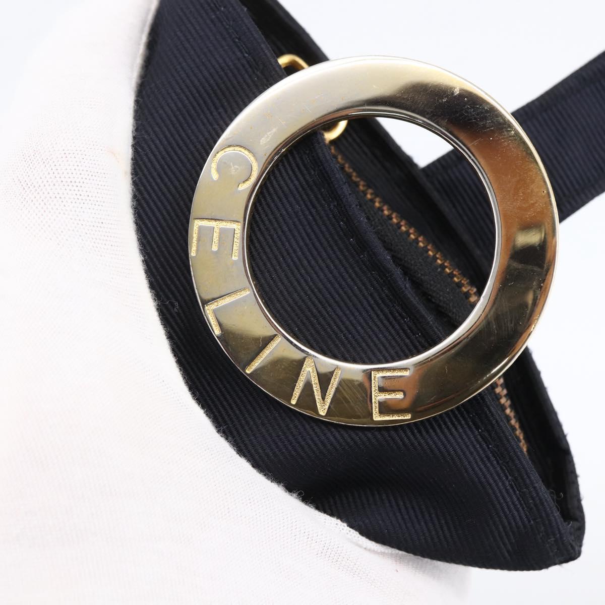 CELINE Circle Pouch Nylon Navy Gold Auth 166247A