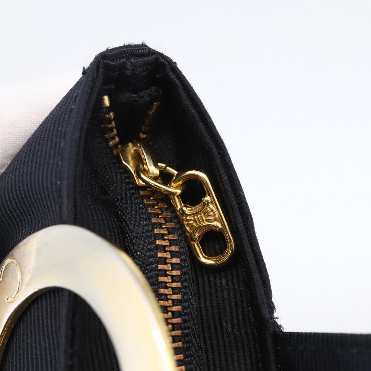 CELINE Circle Pouch Nylon Navy Gold Auth 166247A