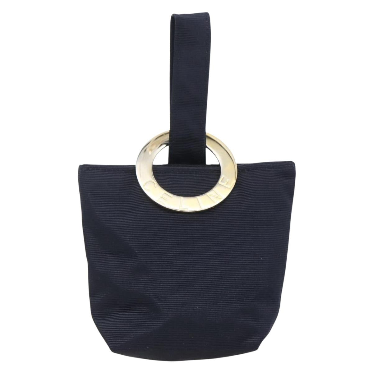 CELINE Circle Pouch Nylon Navy Gold Auth 166247A