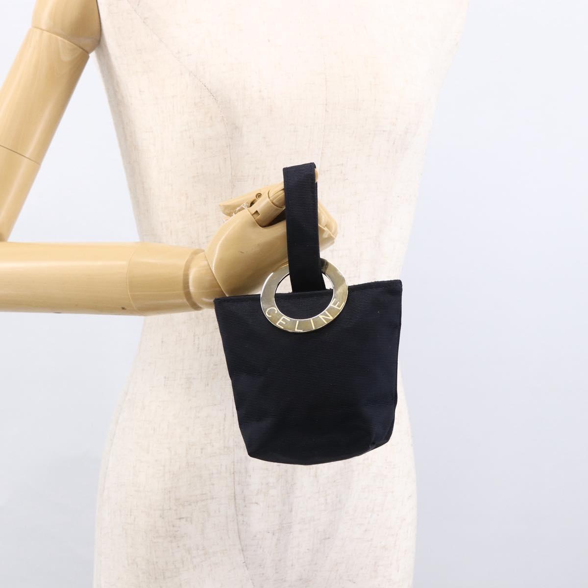 CELINE Circle Pouch Nylon Navy Gold Auth 166247A