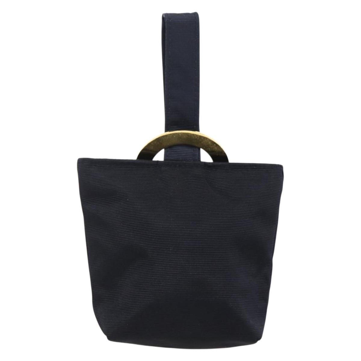 CELINE Circle Pouch Nylon Navy Gold Auth 166247A