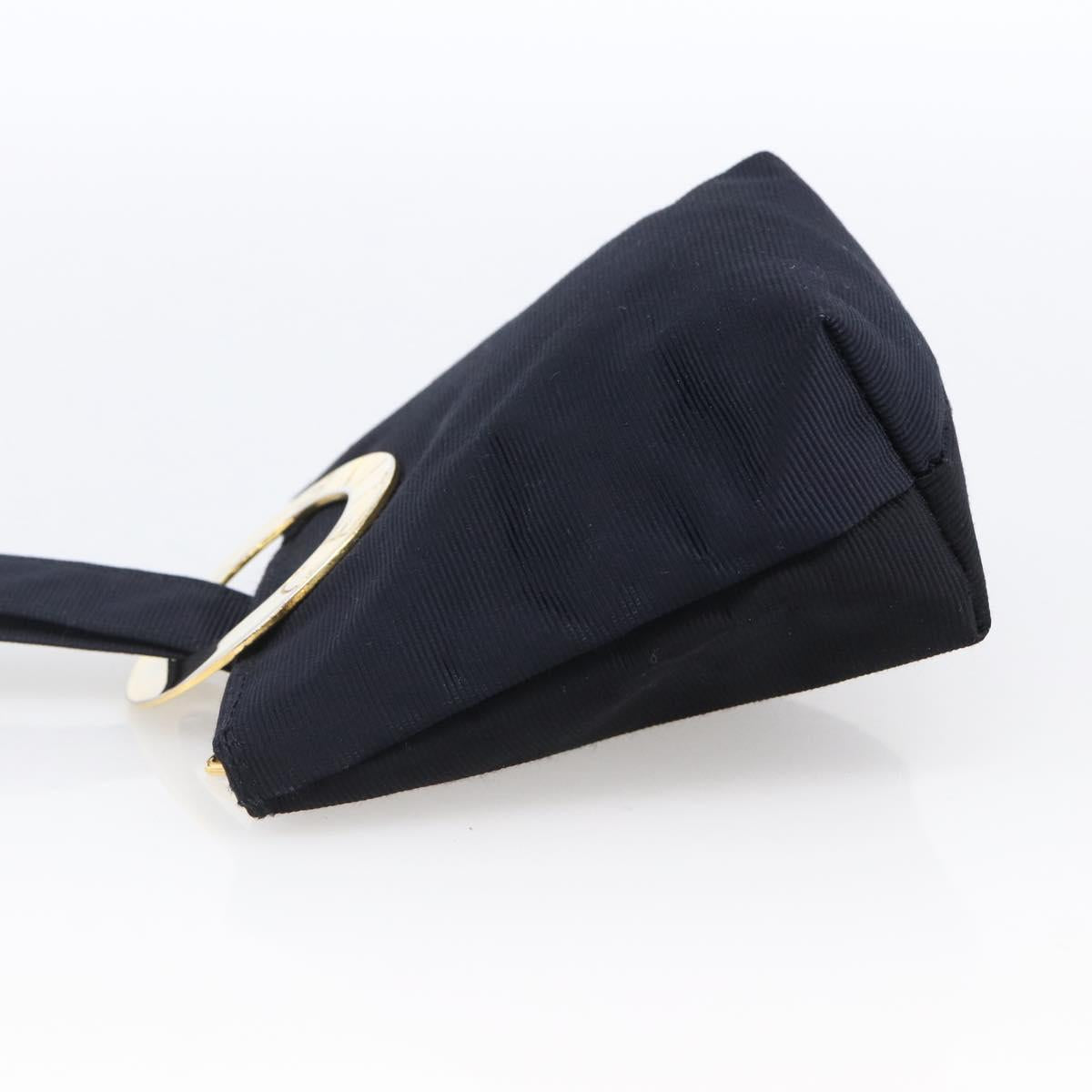 CELINE Circle Pouch Nylon Navy Gold Auth 166247A