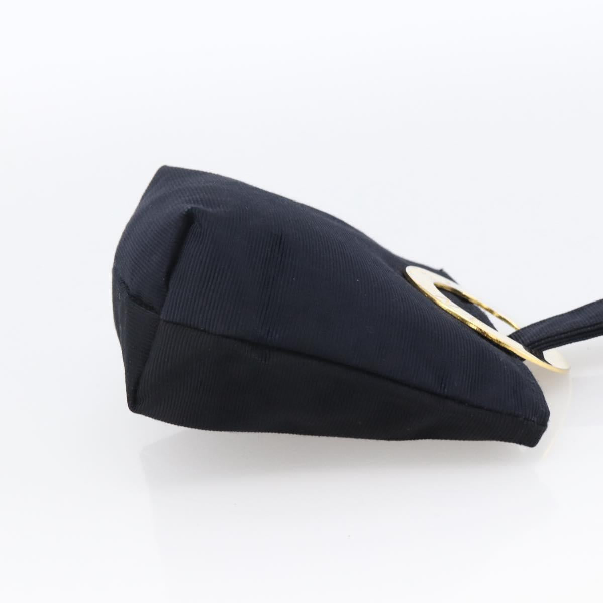 CELINE Circle Pouch Nylon Navy Gold Auth 166247A