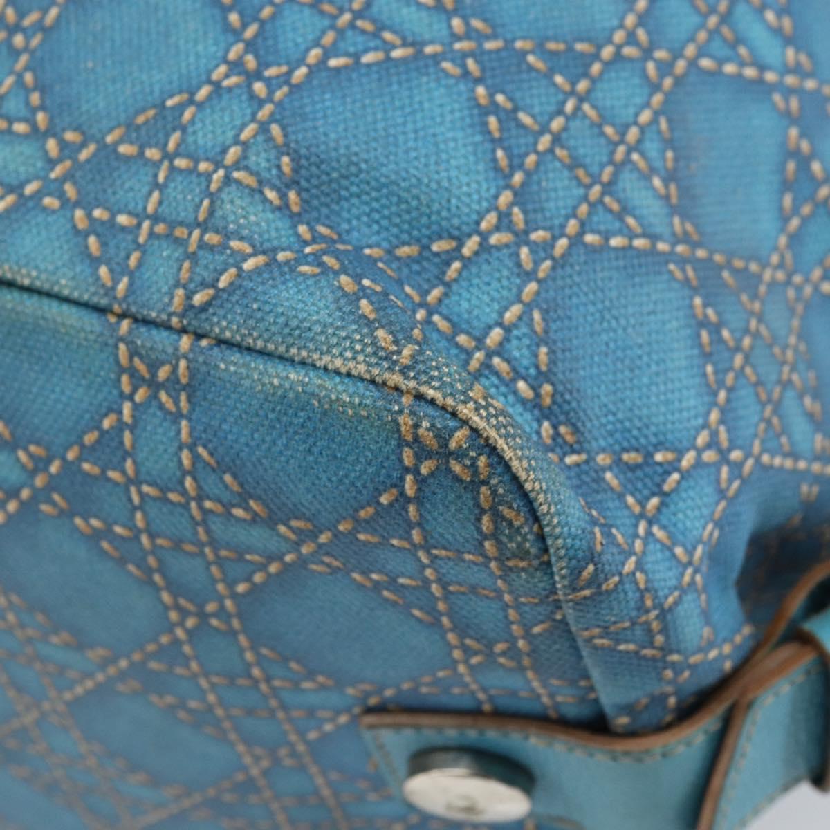Christian Dior Panarea Boston Bag Coated Canvas Blue Silver Auth 166280