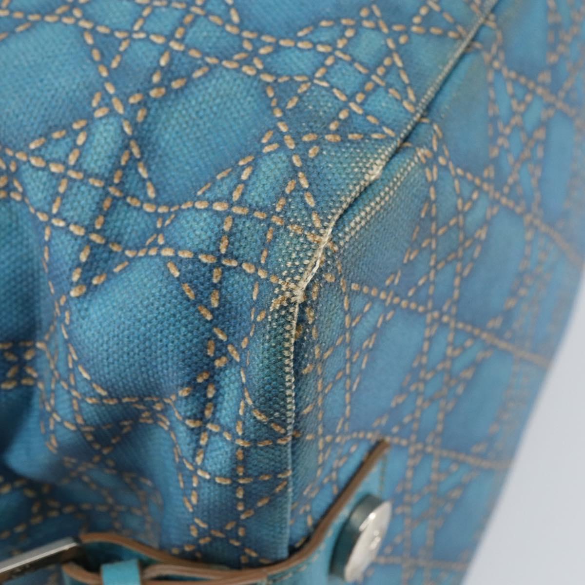Christian Dior Panarea Boston Bag Coated Canvas Blue Silver Auth 166280