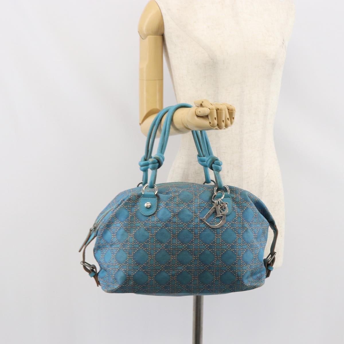 Christian Dior Panarea Boston Bag Coated Canvas Blue Silver Auth 166280