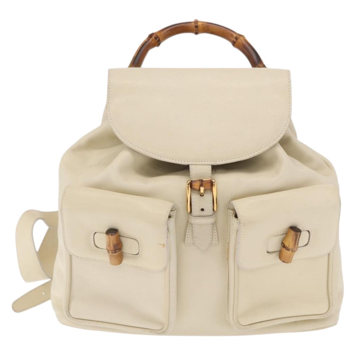 GUCCI Bamboo Backpack Leather Ivory Gold 003 2058 0016 Auth 166281