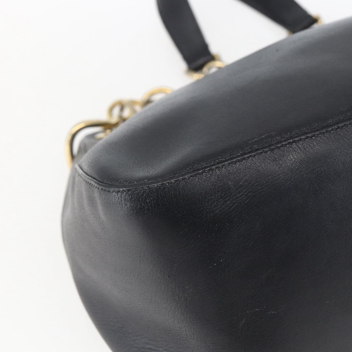 PRADA Chain Shoulder Bag Leather Black Gold Auth 166283