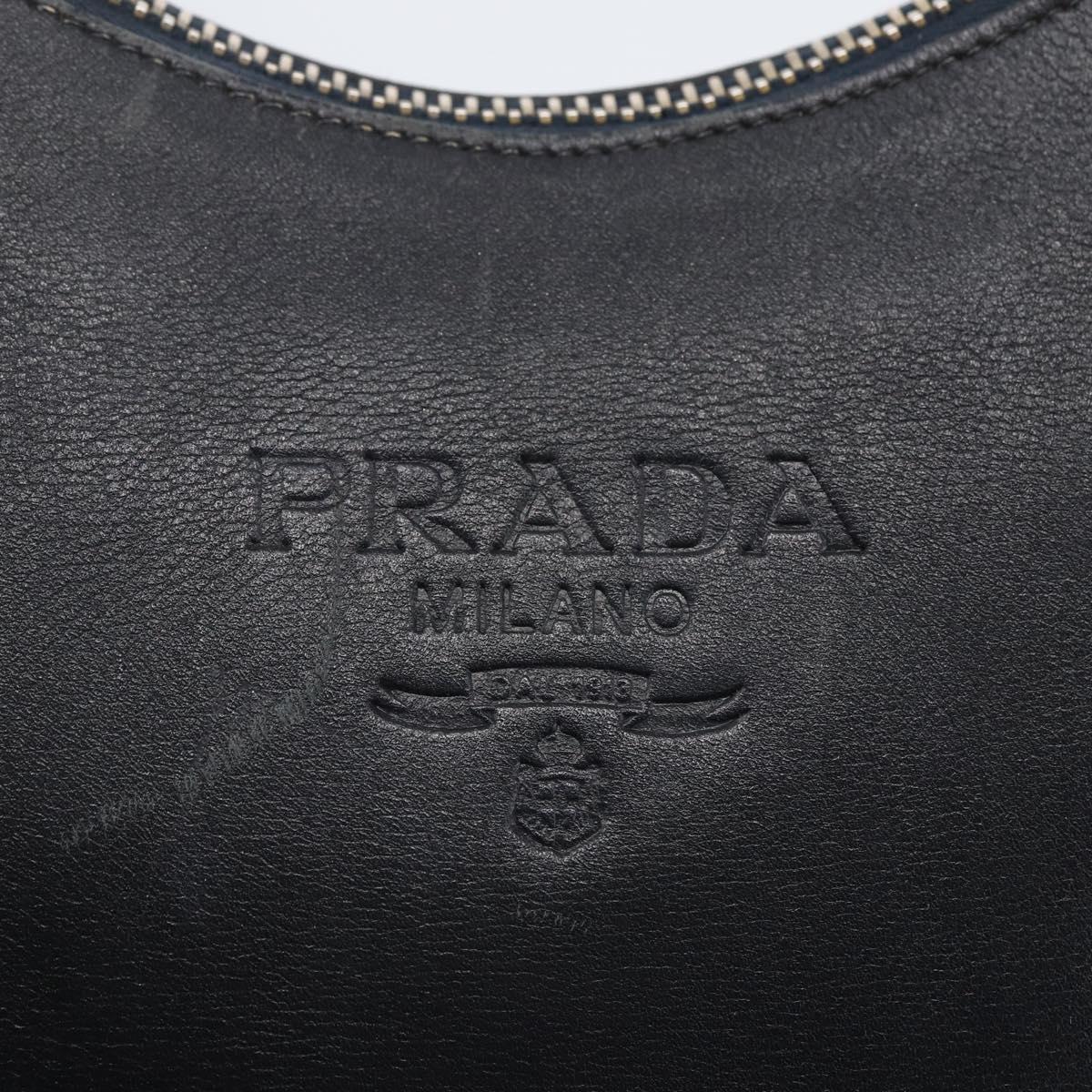 PRADA Chain Shoulder Bag Leather Black Gold Auth 166283