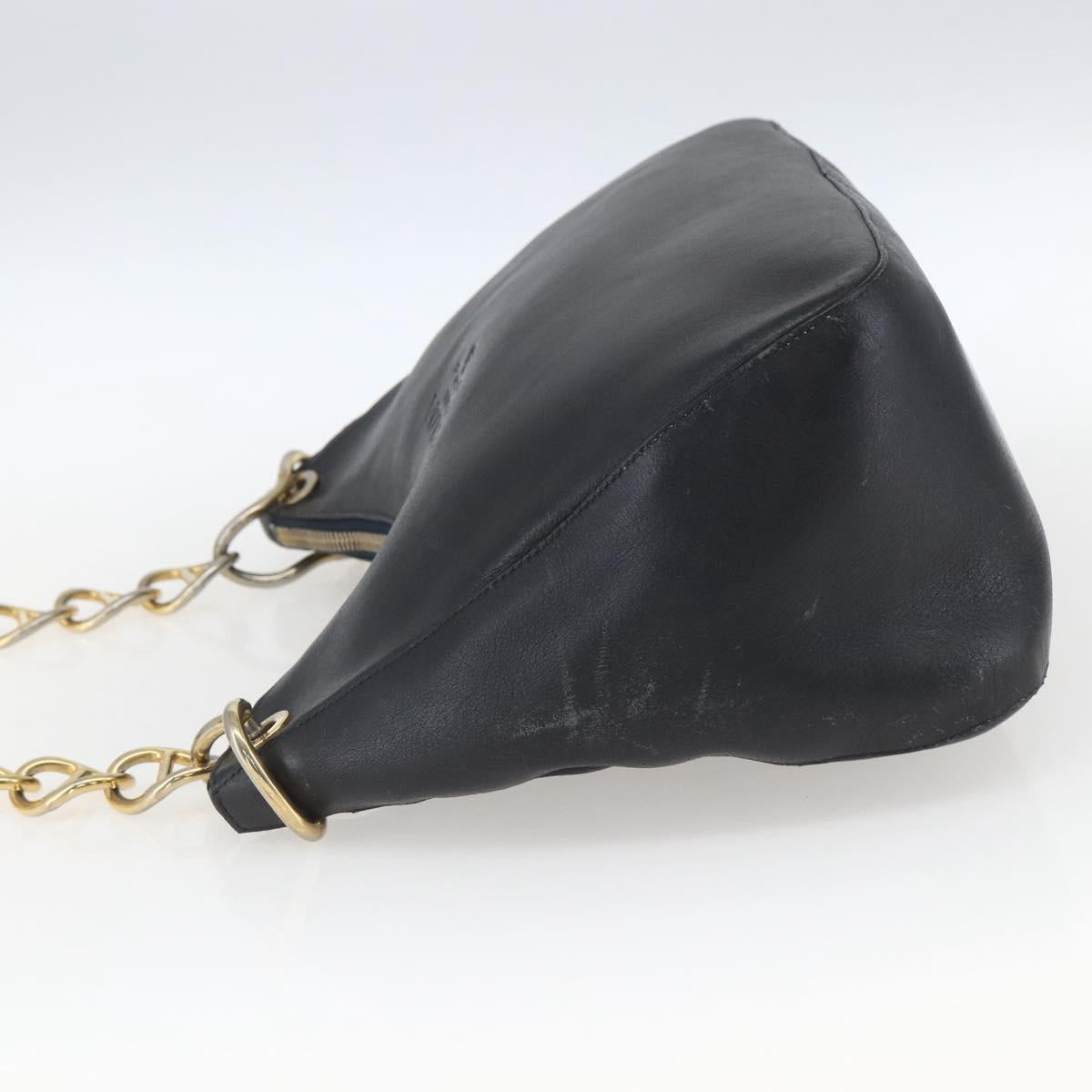 PRADA Chain Shoulder Bag Leather Black Gold Auth 166283