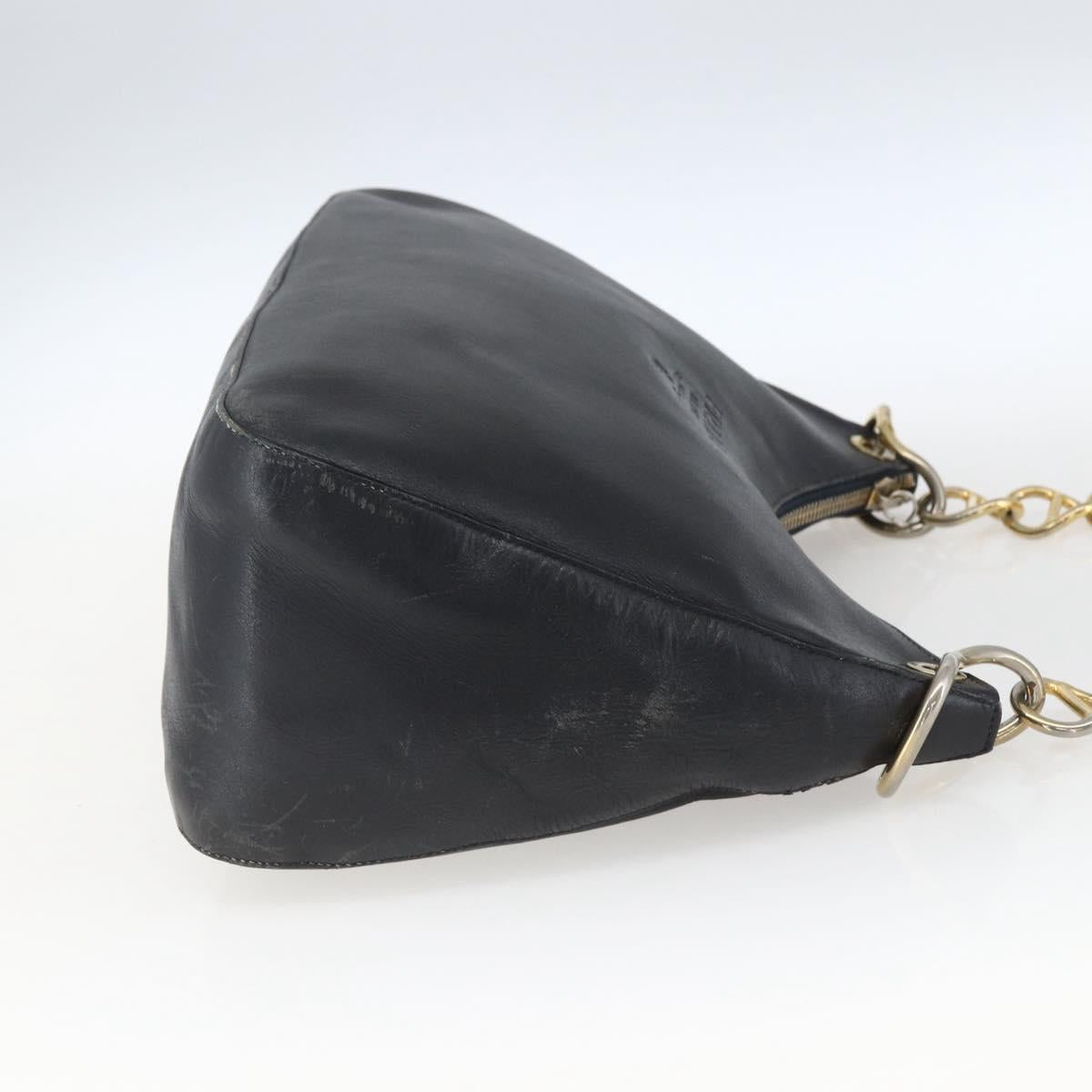 PRADA Chain Shoulder Bag Leather Black Gold Auth 166283