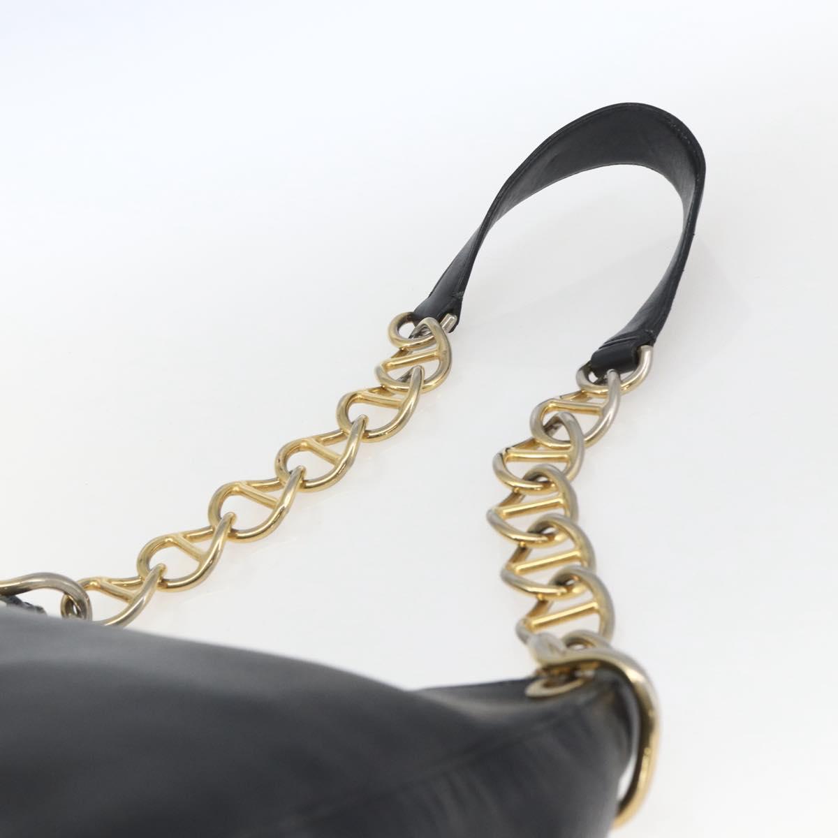 PRADA Chain Shoulder Bag Leather Black Gold Auth 166283