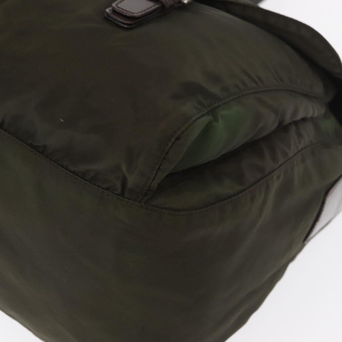 PRADA Shoulder Bag Nylon Khaki Silver Auth 166285