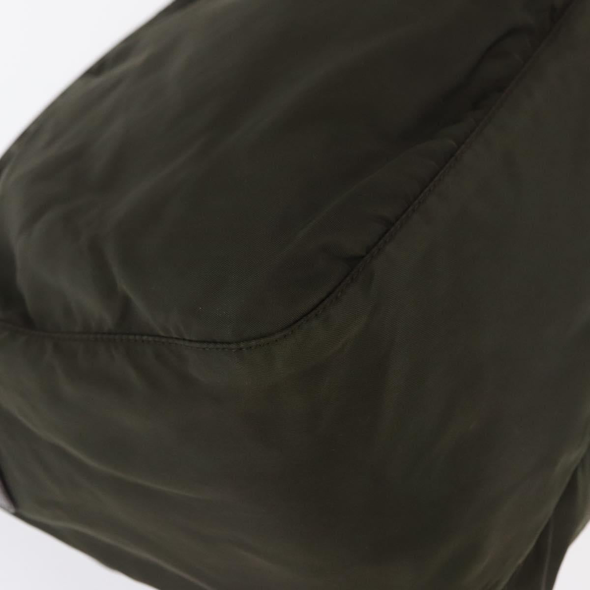 PRADA Shoulder Bag Nylon Khaki Silver Auth 166285