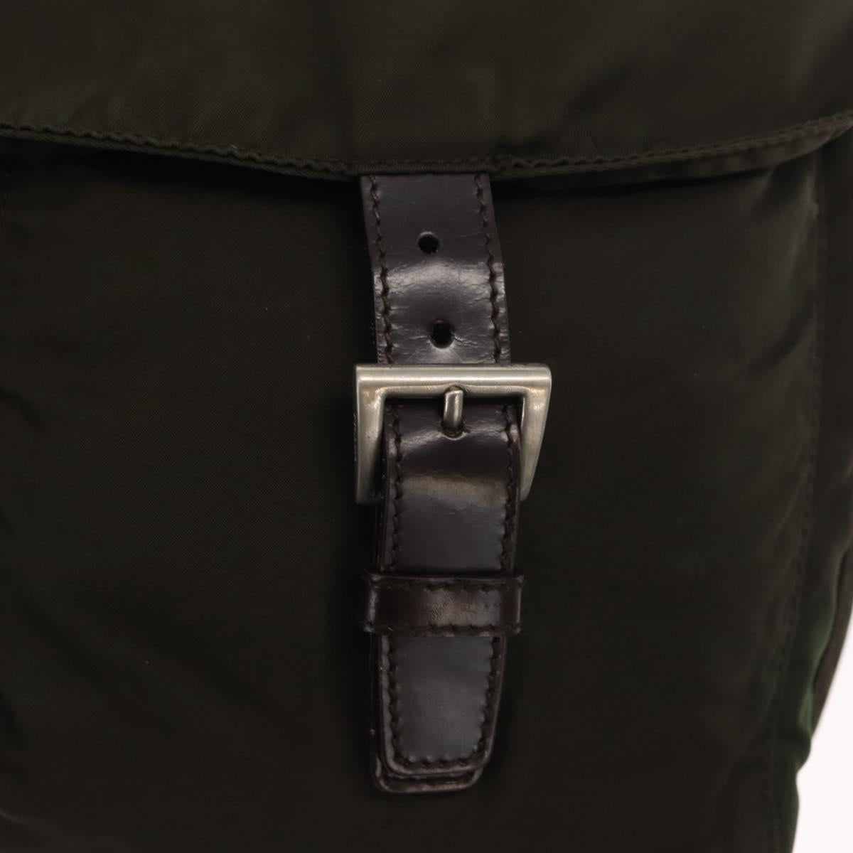 PRADA Shoulder Bag Nylon Khaki Silver Auth 166285