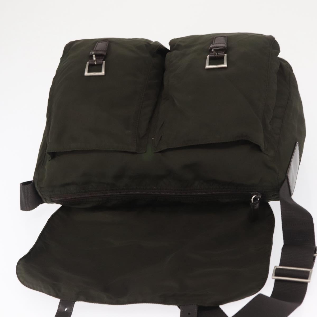 PRADA Shoulder Bag Nylon Khaki Silver Auth 166285