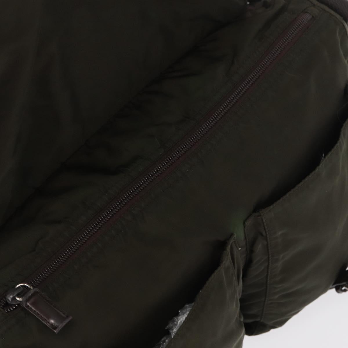 PRADA Shoulder Bag Nylon Khaki Silver Auth 166285