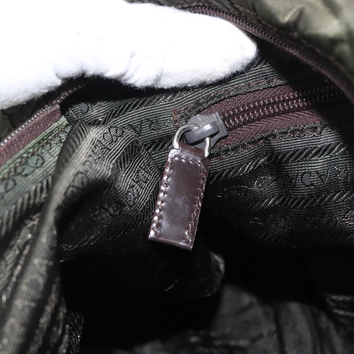 PRADA Shoulder Bag Nylon Khaki Silver Auth 166285