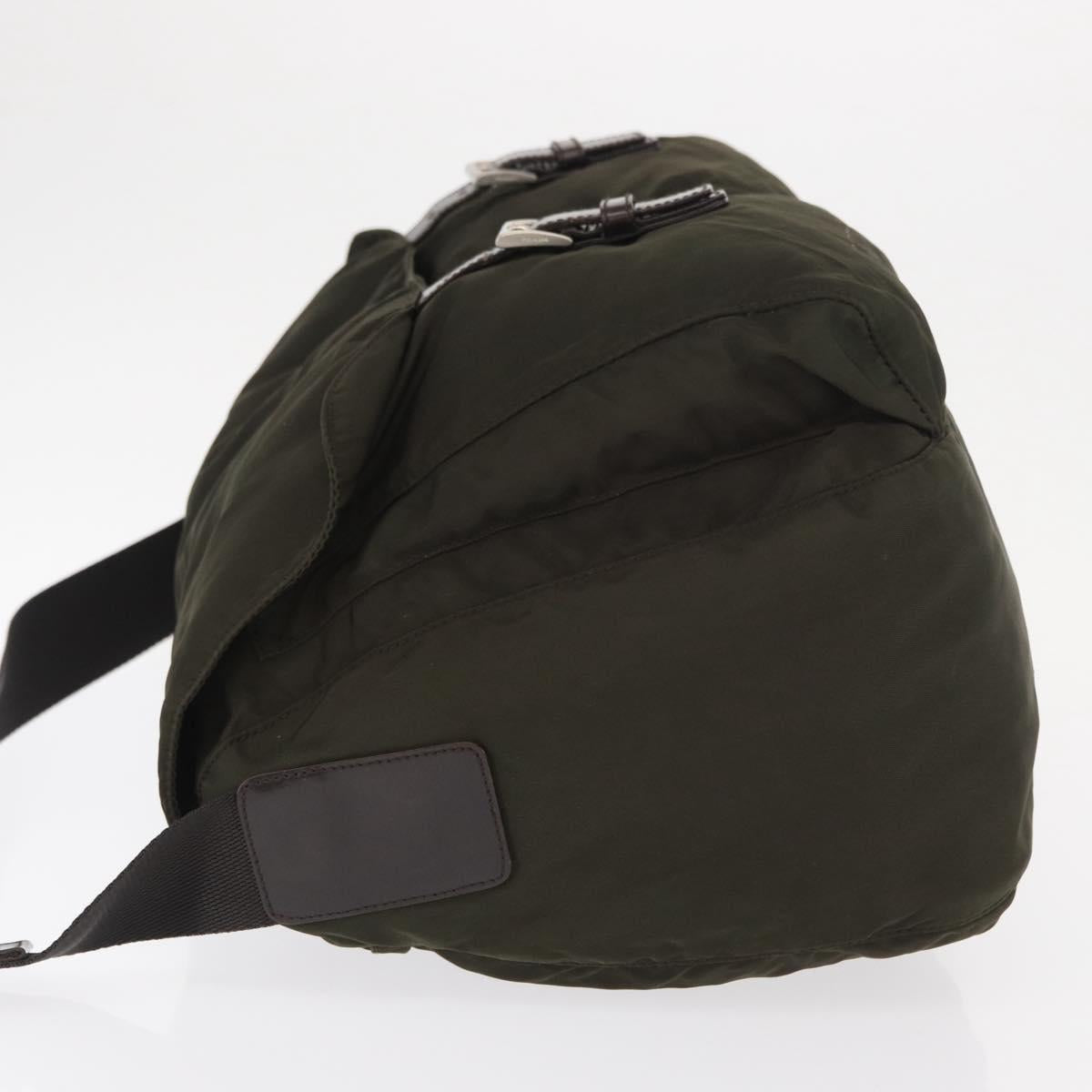 PRADA Shoulder Bag Nylon Khaki Silver Auth 166285