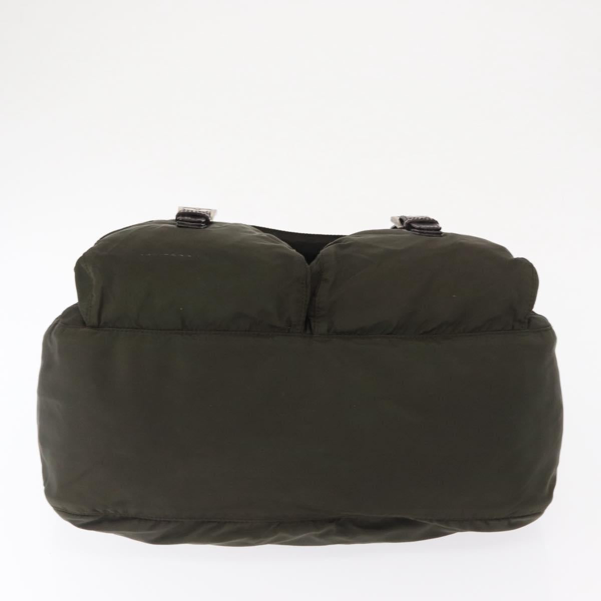 PRADA Shoulder Bag Nylon Khaki Silver Auth 166285