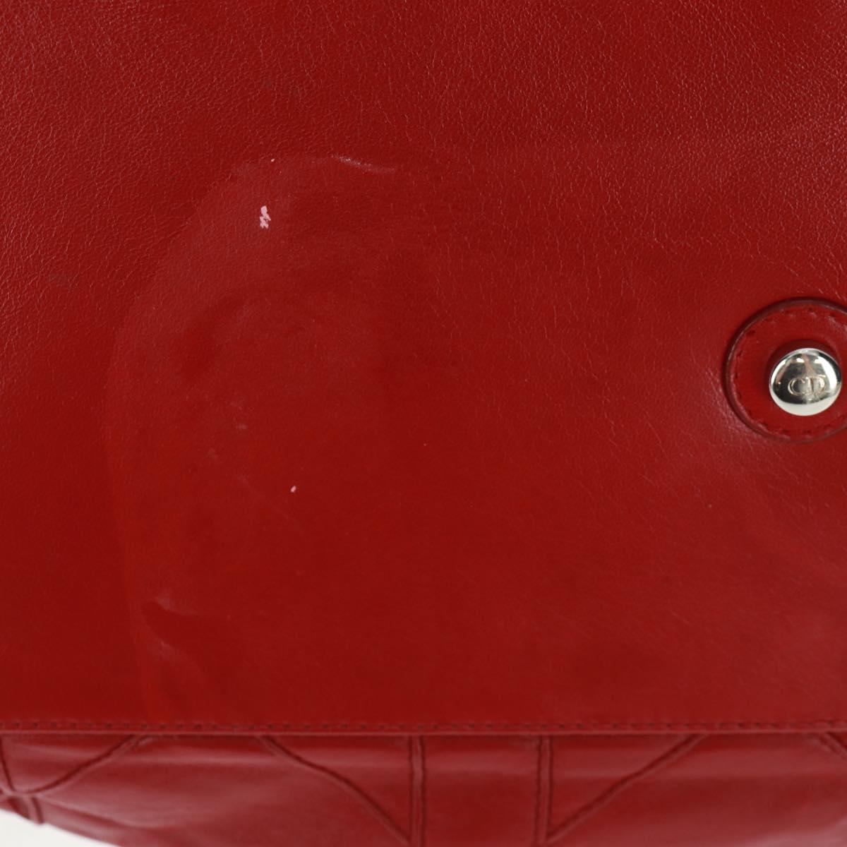 Christian Dior Canage Chain Shoulder Bag Leather Red Silver Auth 166291