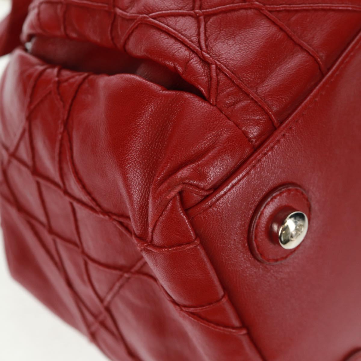 Christian Dior Canage Chain Shoulder Bag Leather Red Silver Auth 166291