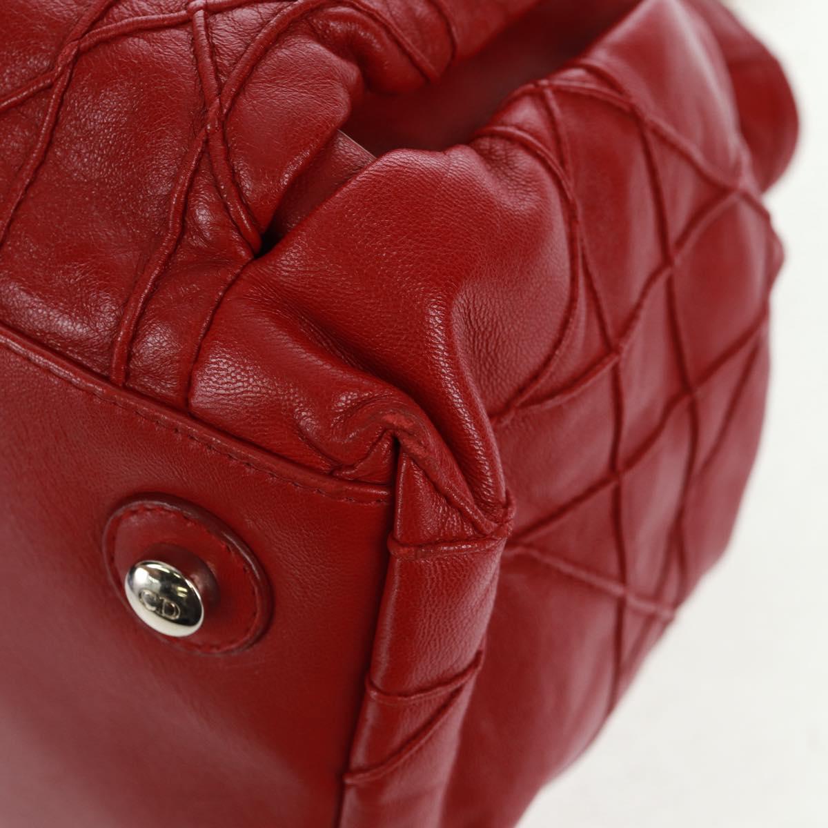 Christian Dior Canage Chain Shoulder Bag Leather Red Silver Auth 166291