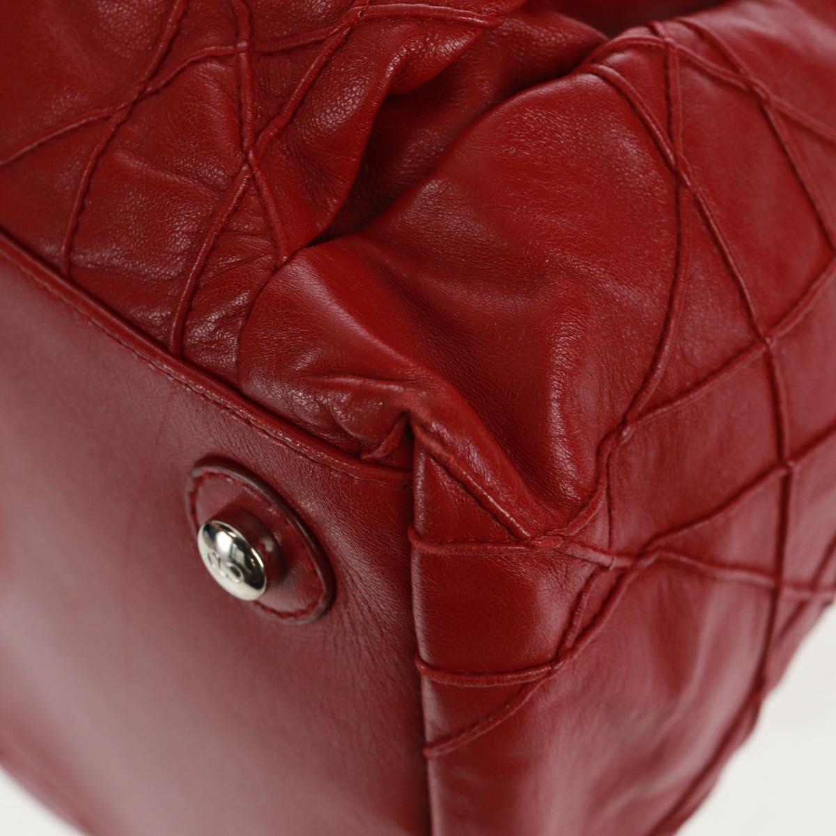 Christian Dior Canage Chain Shoulder Bag Leather Red Silver Auth 166291