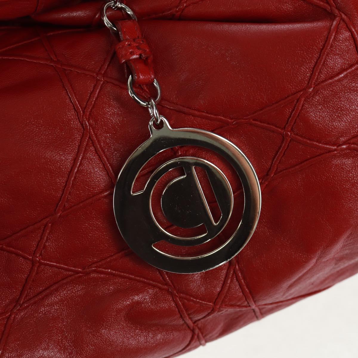 Christian Dior Canage Chain Shoulder Bag Leather Red Silver Auth 166291
