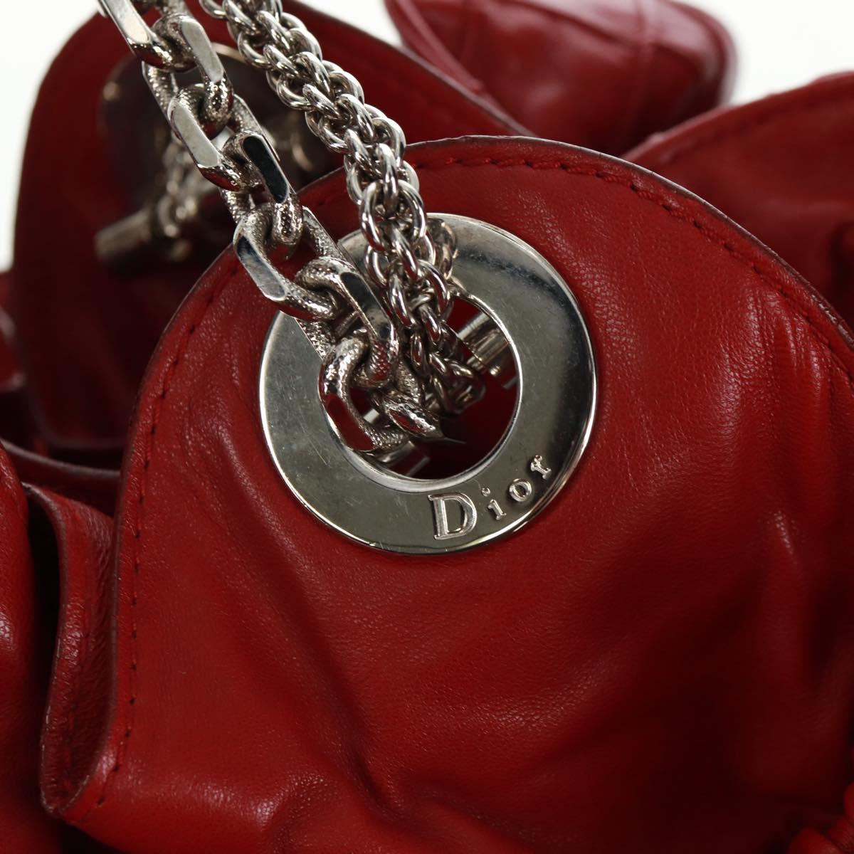 Christian Dior Canage Chain Shoulder Bag Leather Red Silver Auth 166291