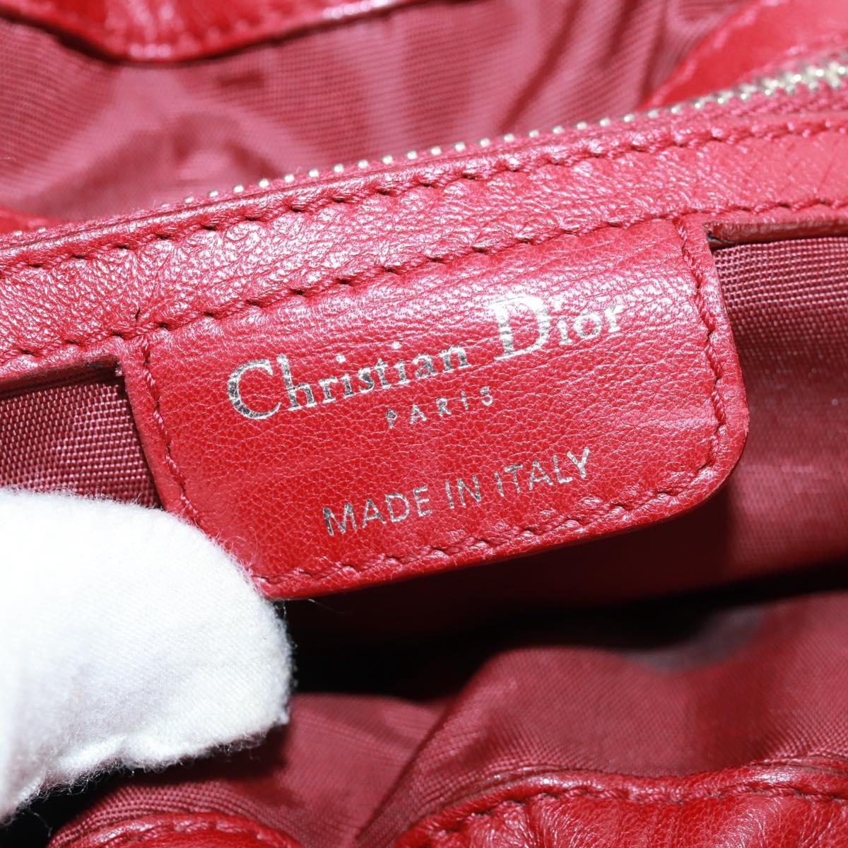 Christian Dior Canage Chain Shoulder Bag Leather Red Silver Auth 166291