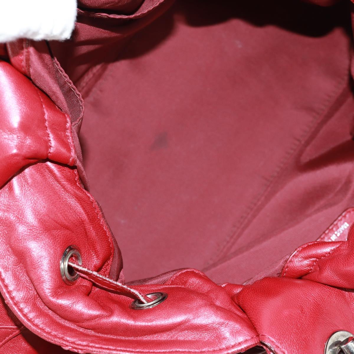 Christian Dior Canage Chain Shoulder Bag Leather Red Silver Auth 166291