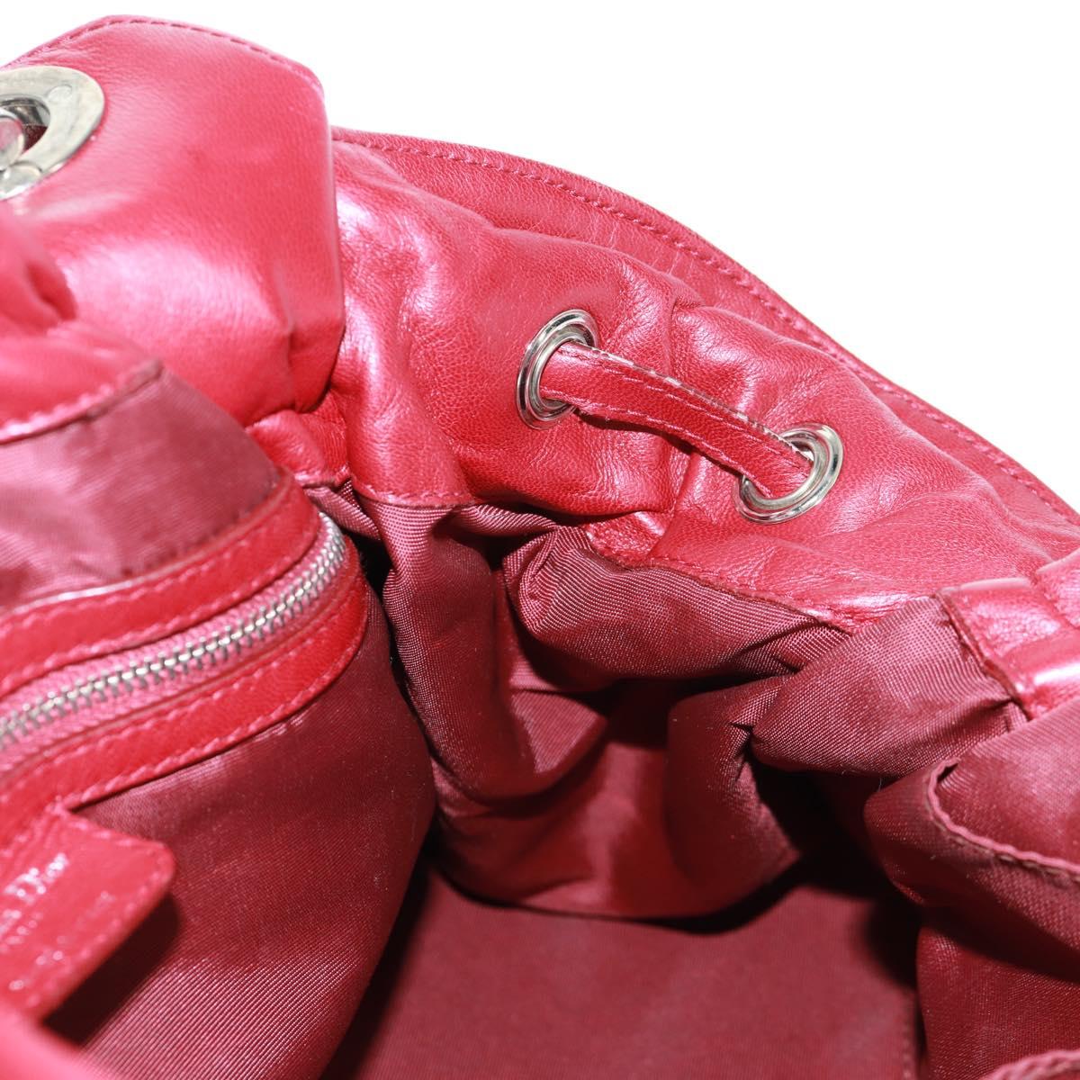 Christian Dior Canage Chain Shoulder Bag Leather Red Silver Auth 166291