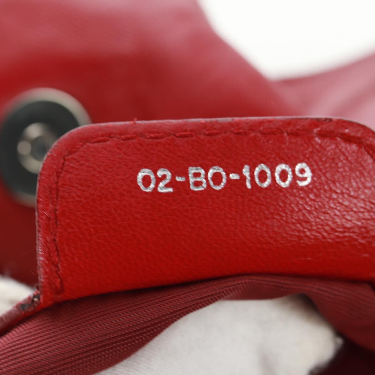 Christian Dior Canage Chain Shoulder Bag Leather Red Silver Auth 166291