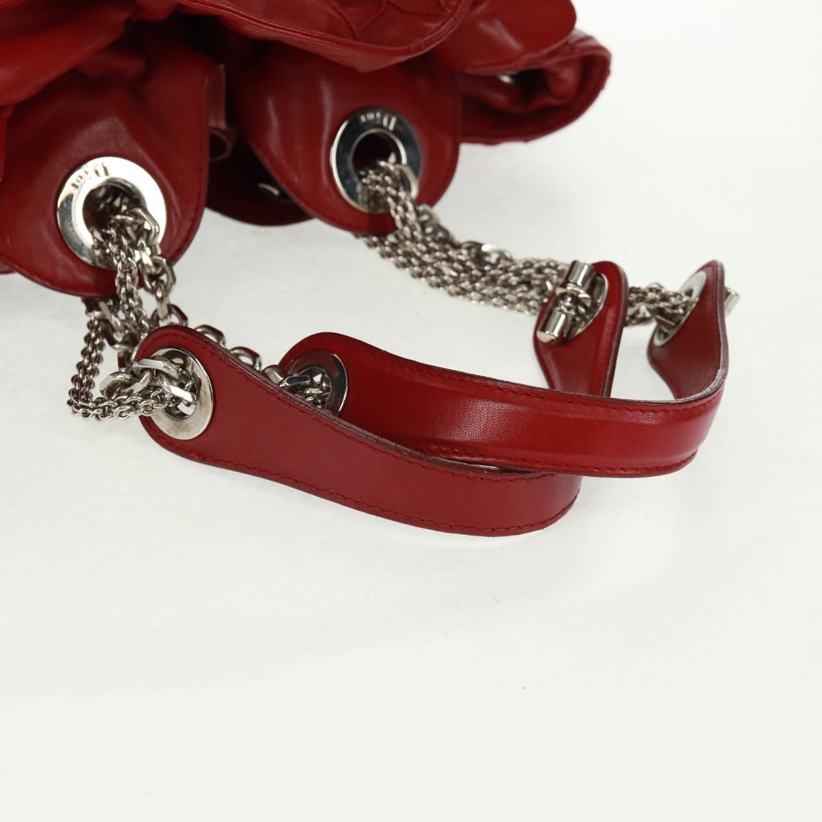 Christian Dior Canage Chain Shoulder Bag Leather Red Silver Auth 166291