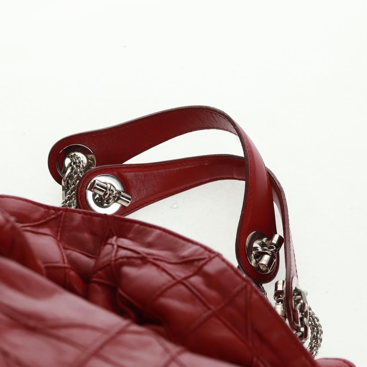 Christian Dior Canage Chain Shoulder Bag Leather Red Silver Auth 166291