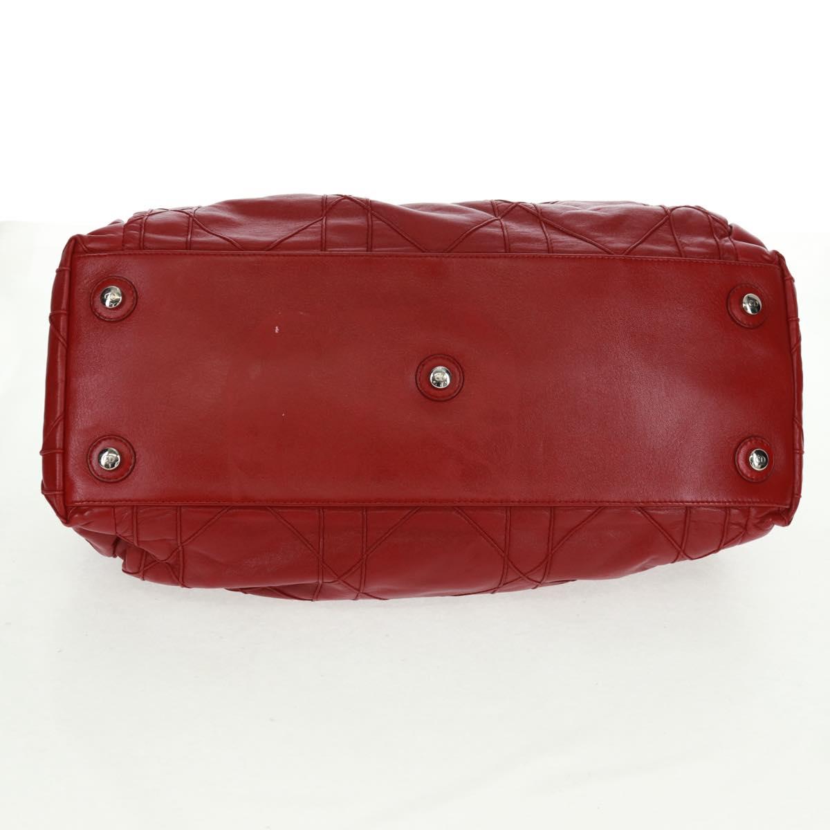 Christian Dior Canage Chain Shoulder Bag Leather Red Silver Auth 166291