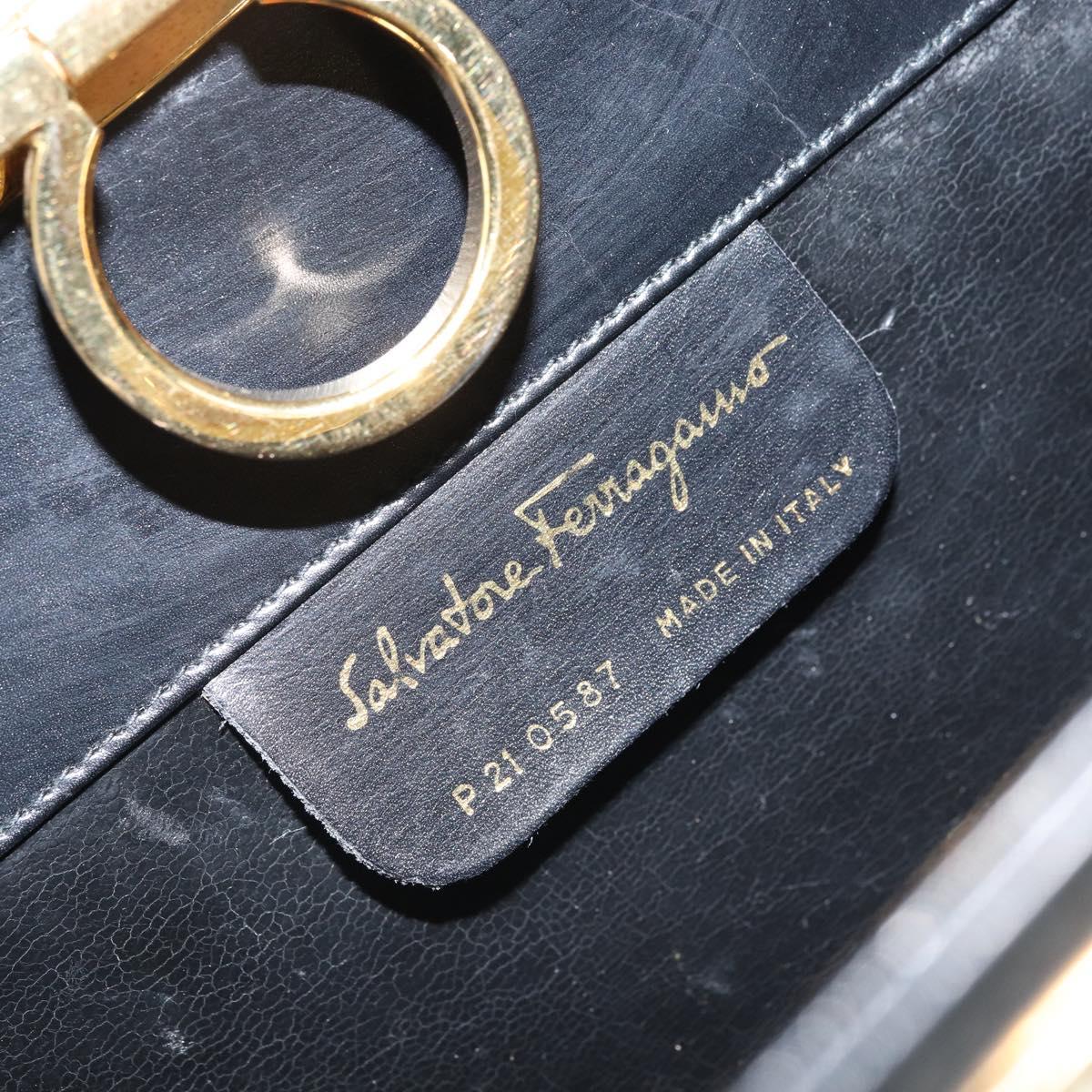 Salvatore Ferragamo Gancini Chain Shoulder Bag Leather Black Gold Auth 166295