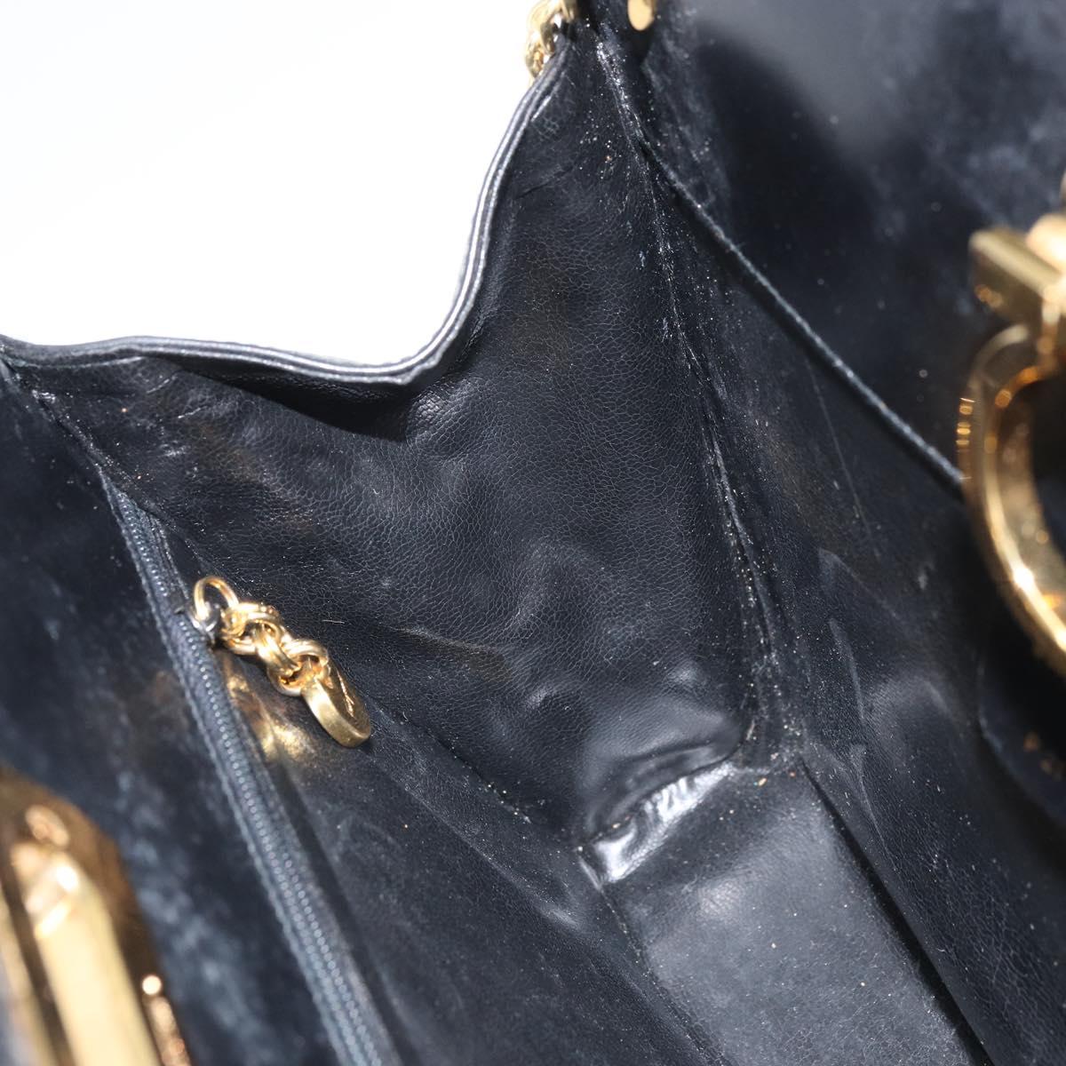 Salvatore Ferragamo Gancini Chain Shoulder Bag Leather Black Gold Auth 166295
