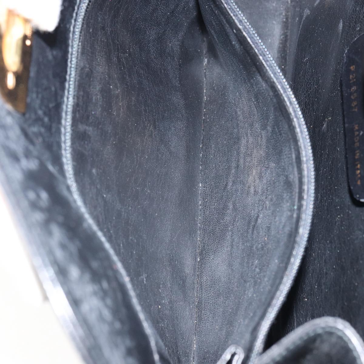 Salvatore Ferragamo Gancini Chain Shoulder Bag Leather Black Gold Auth 166295