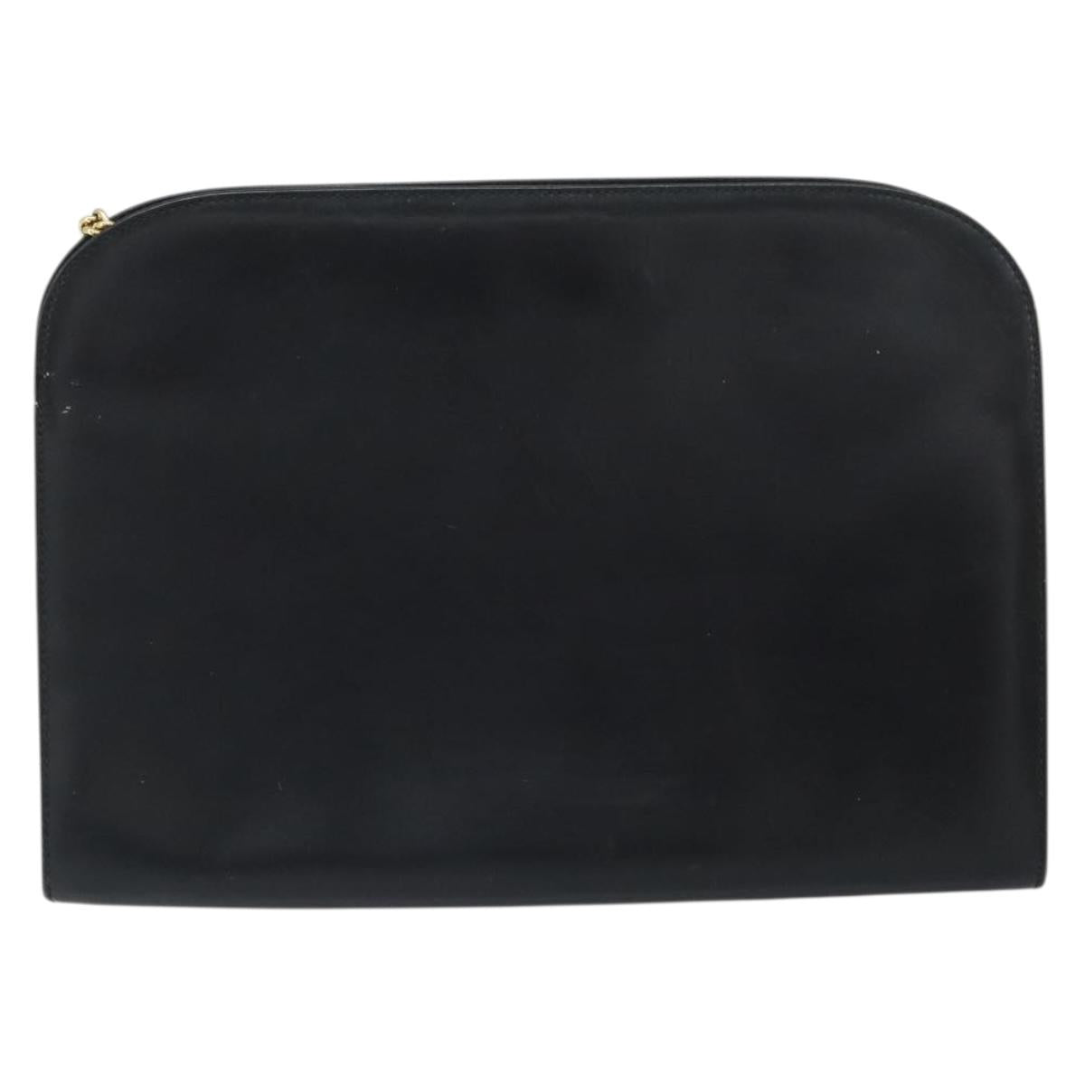 Salvatore Ferragamo Gancini Chain Shoulder Bag Leather Black Gold Auth 166295