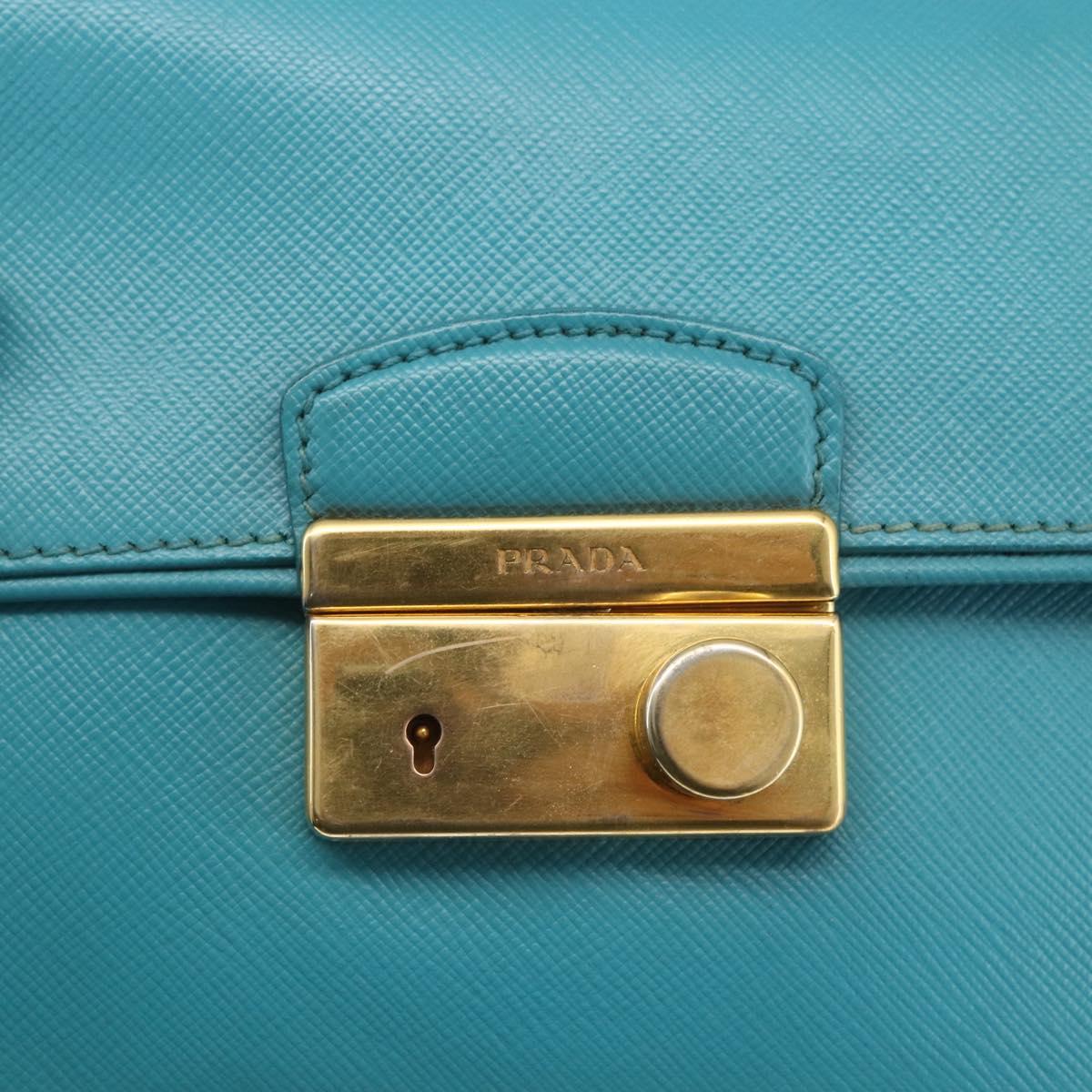 PRADA Hand Bag Safiano leather 2way Light Blue Gold Auth 166296