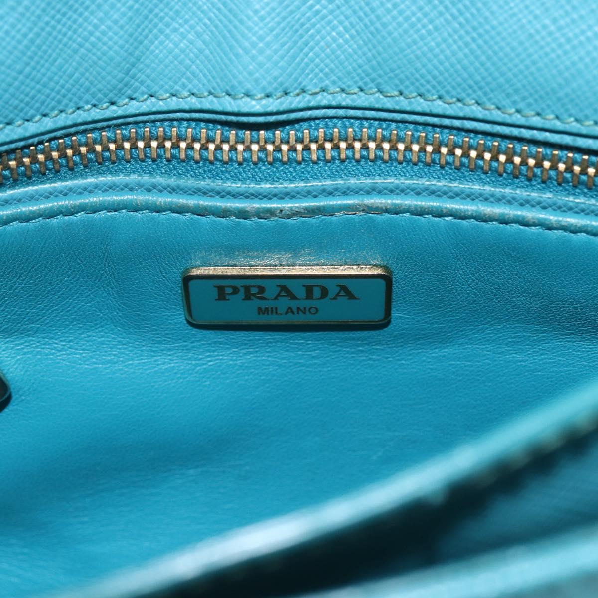 PRADA Hand Bag Safiano leather 2way Light Blue Gold Auth 166296