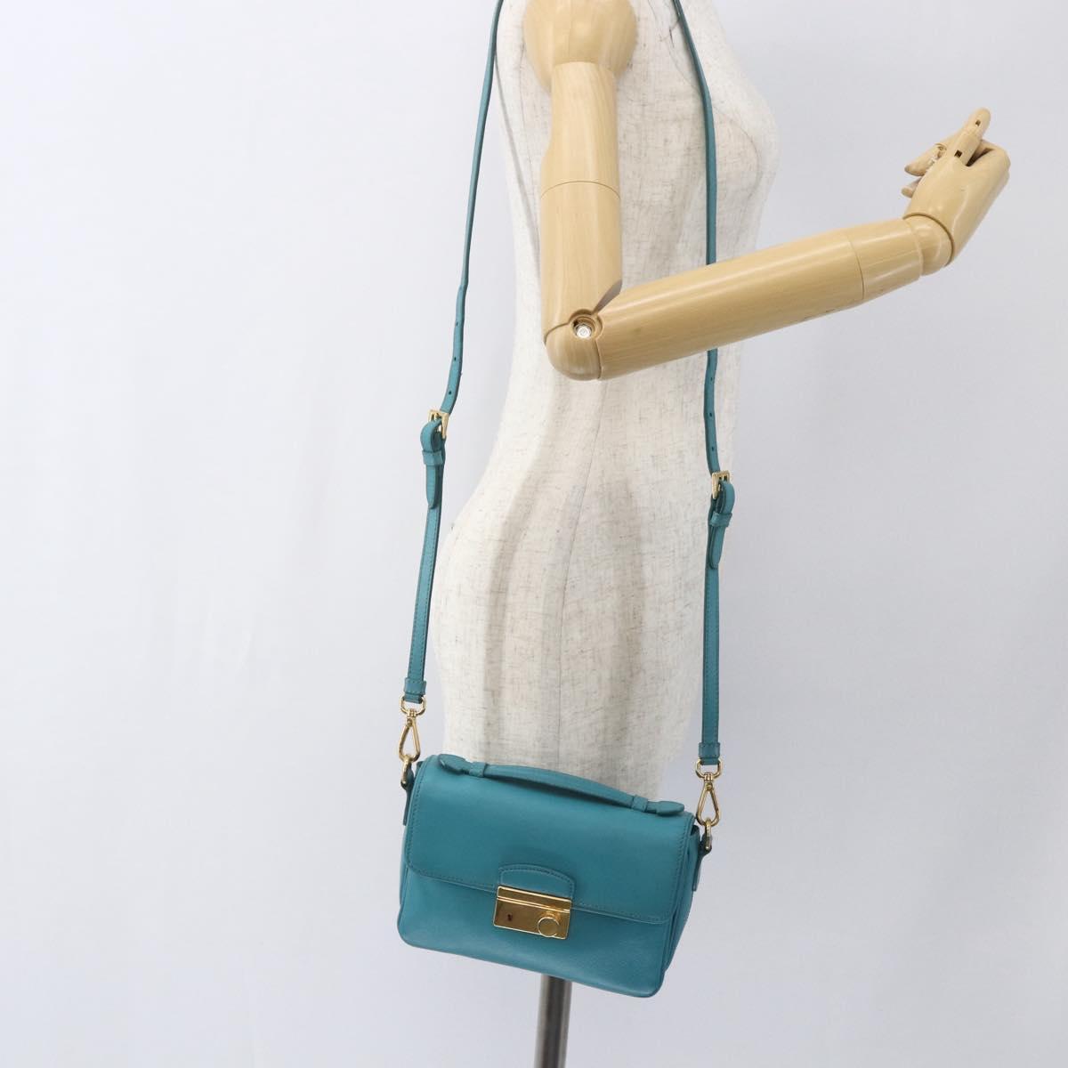 PRADA Hand Bag Safiano leather 2way Light Blue Gold Auth 166296