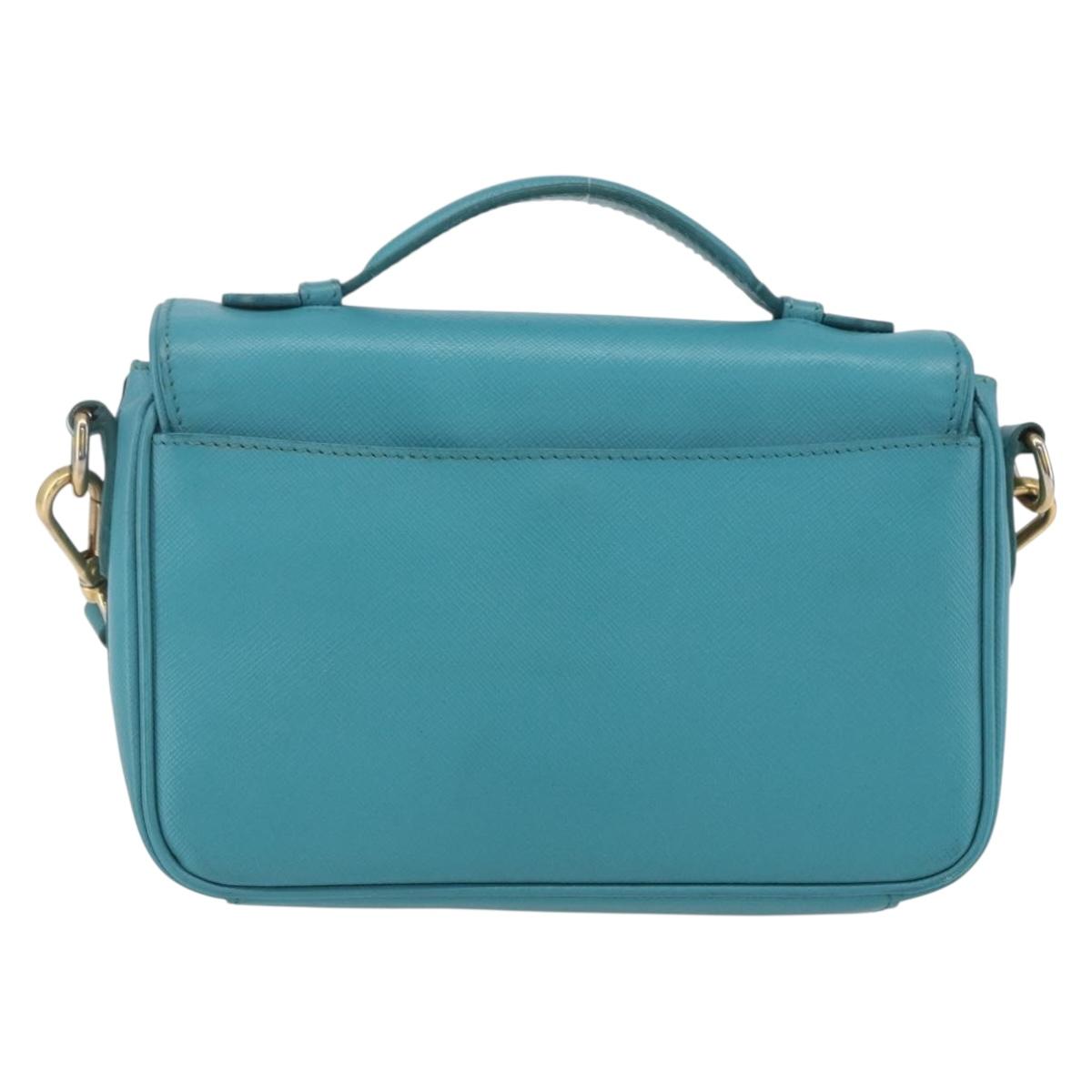PRADA Hand Bag Safiano leather 2way Light Blue Gold Auth 166296