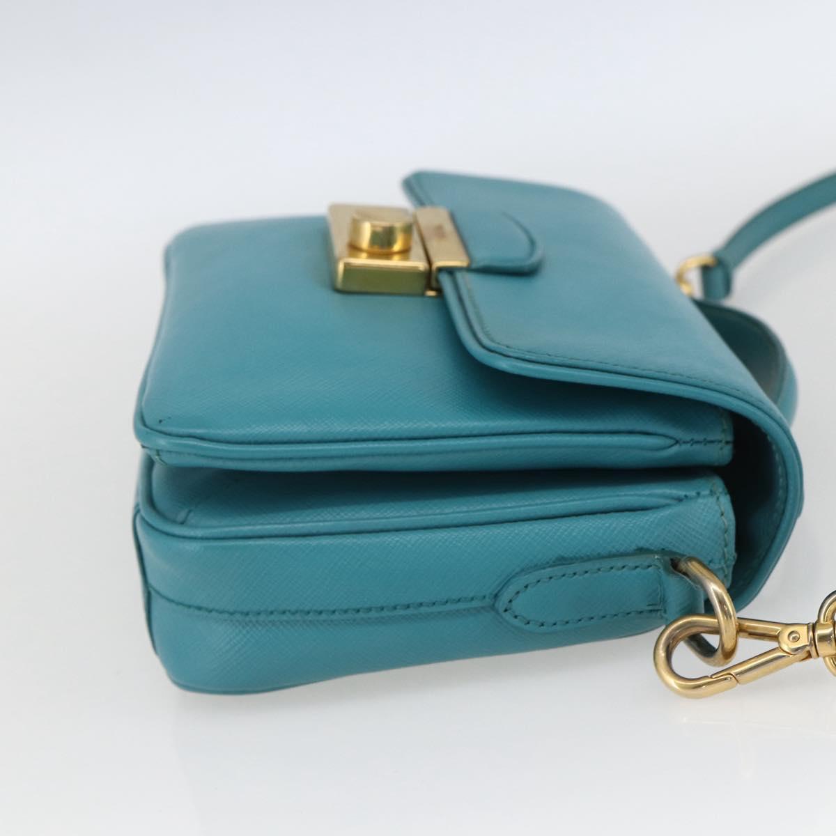 PRADA Hand Bag Safiano leather 2way Light Blue Gold Auth 166296