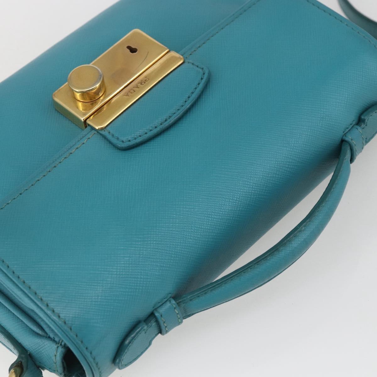 PRADA Hand Bag Safiano leather 2way Light Blue Gold Auth 166296