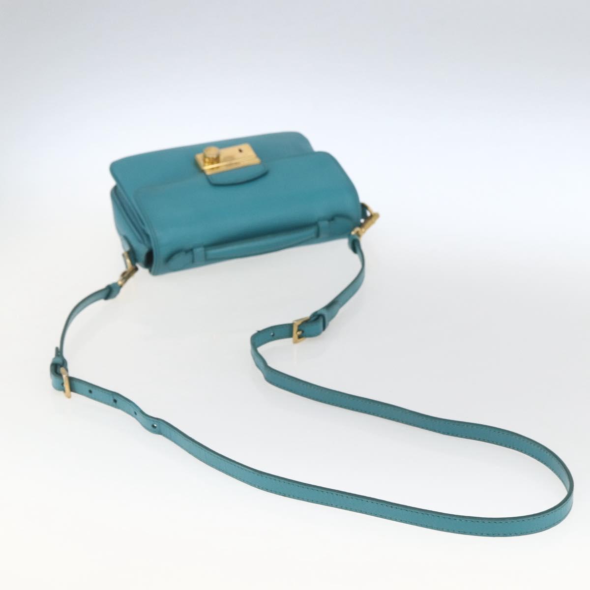 PRADA Hand Bag Safiano leather 2way Light Blue Gold Auth 166296